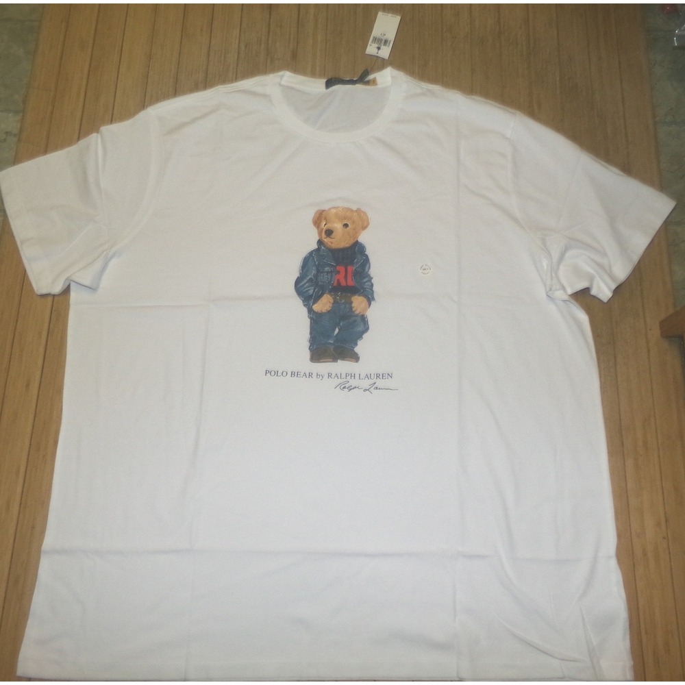 Polo Ralph Lauren Mens Polo Bear T-Shirt White 4XLT Denim Jacket Graphic Tee